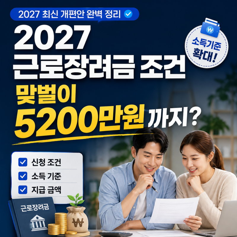 2027 근로장려금 조건｜맞벌이 5200만원·재산 기준, 나도 대상일까?
