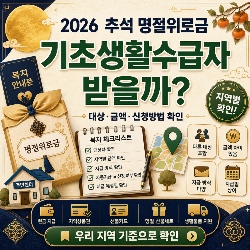 2026 추석 명절위로금 기초생활수급자 받을까? 대상·금액·신청방법 확인