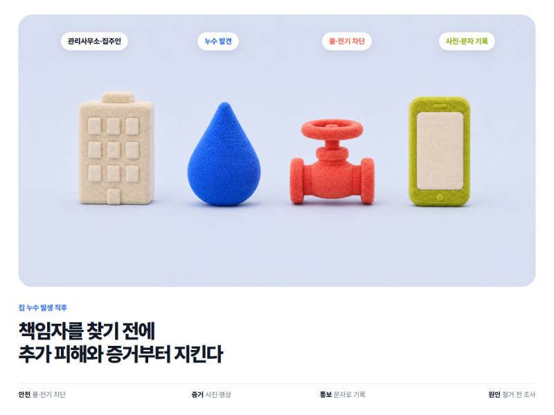 [집 누수 발생했을 때 대처법] 윗집·아랫집·집주인·세입자 책임 + 보험 처리 순서