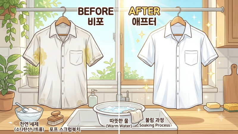 여름철 셔츠 겨드랑이 땀 얼룩 완벽하게 지우는 과탄산 세척법 총정리