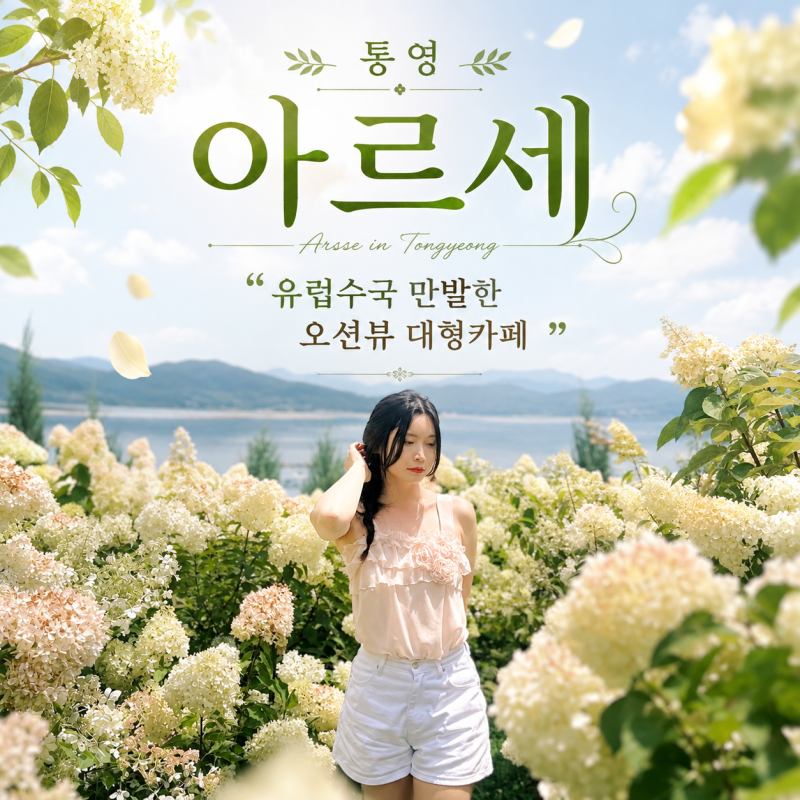 유럽수국 만개한 오션뷰 통영대형카페 아르세