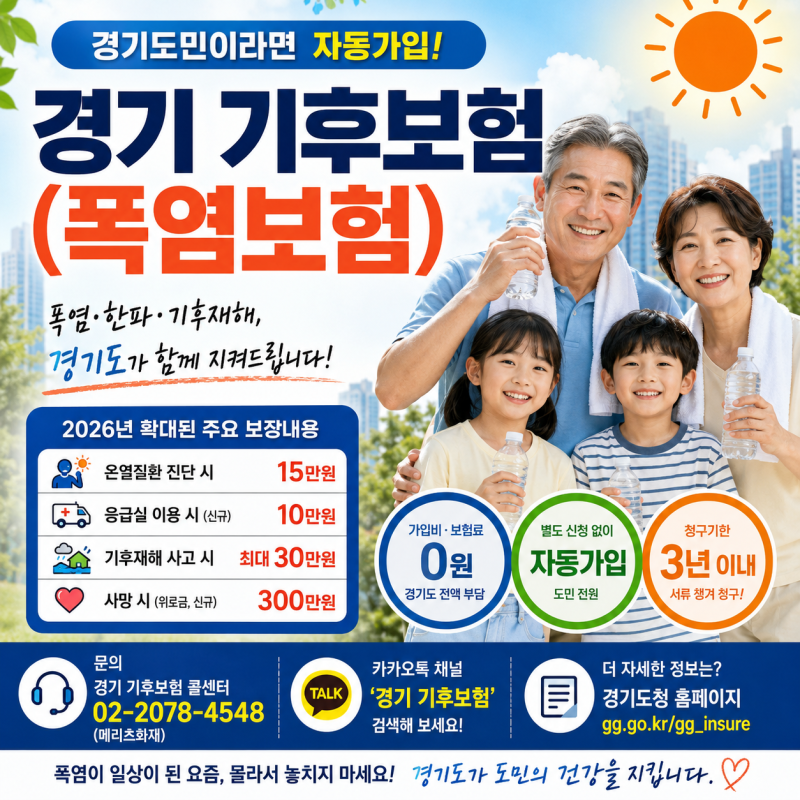경기기후보험(폭염보험) 총정리 - 온열질환 15만원, 사망위로금 300만원, 경기도민 이거 모르....