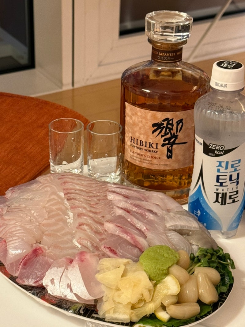 강릉 맛집 주문진 회 포장 맛집 해송횟집 솔직 후기, 해송특선모둠회 포장부터 히비키 위스....