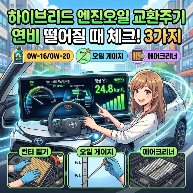 하이브리드 엔진오일 교환주기 및 연비 떨어질 때 체크해야 할 3가지 (0W16, 0W20 점도)