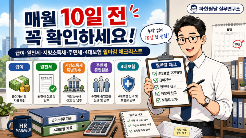매월 10일 전 꼭 확인하세요!급여·원천세·지방소득세·주민세·4대보험 월마감 체크리스트