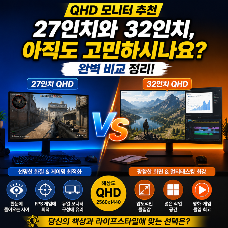 "QHD 모니터 추천" 27인치와 32인치, 아직도 고민하시나요? 완벽 비교 정리!
