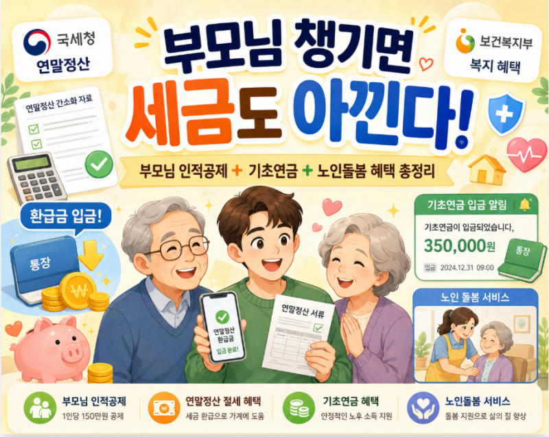 [2026 국민 필수 수호 Part 11] 부모님 자산 & 세금 수호! 연말정산 부모님 인적공제 요건(연 100만....