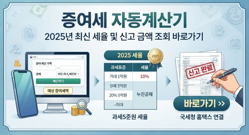 증여세 자동계산기 세율 2025 최신｜신고·금액 조회 바로가기 총정리