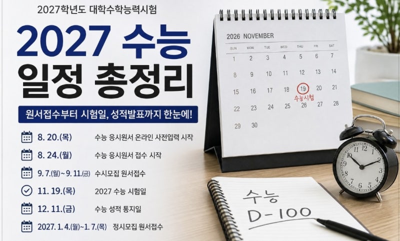 "수능 D-100일 깨졌는데 원서접수 놓쳐서 재수학원 결제할 뻔한 썰" 2027 수능 족보