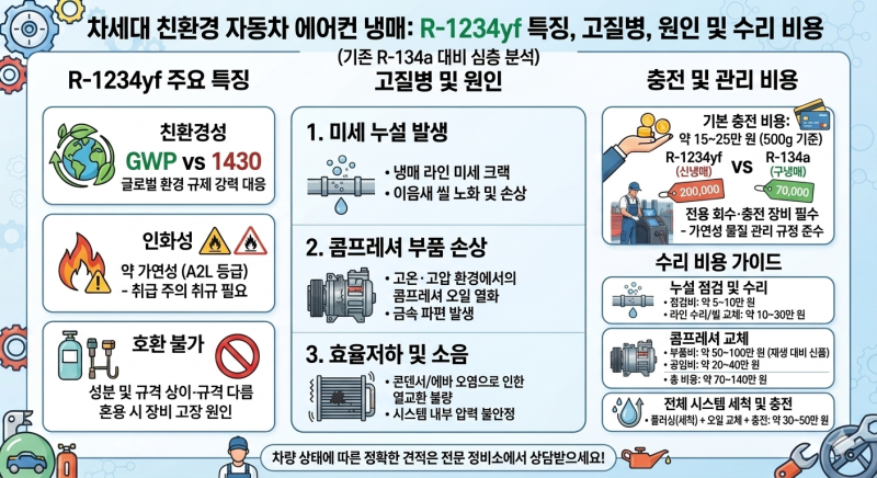 자동차 에어컨 냉매 R-1234YF 특징 및 고질병, 원인 수리비용