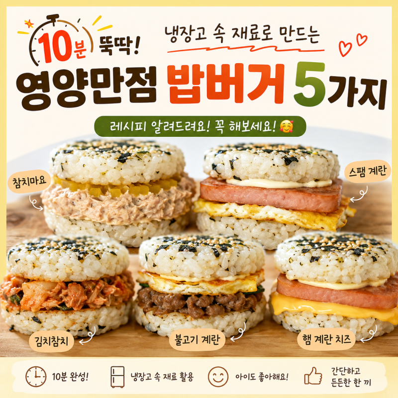 10분 뚝딱! 냉장고 속 재료로 만드는 영양만점 밥버거 5가지 레시피알려드려요! 꼭 해보세요!