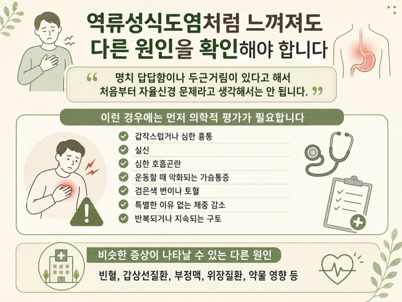 용인 역류성식도염, 명치 답답함·두근거림·불면이 함께 있다면 자율신경도 살펴보세요