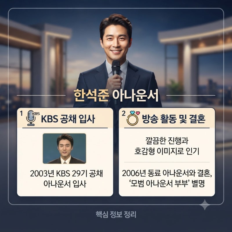 한석준 재혼 스토리, 아나운서 전처와 7년 만에 이혼 후 12살 연하 사진작가 아내와 새 출발한....