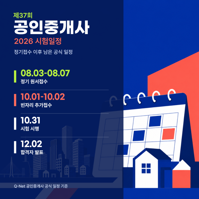 2026년 공인중개사 시험일정 원서접수 놓쳤다면? 10월 1~2일 빈자리접수!