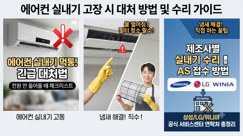에어컨 실내기 고장 대처 및 제조사별 수리 가이드!!증상별 원인과 비용??