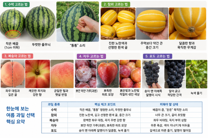 여름 과일 고르는 법 총정리: 수박·참외·복숭아·자두·포도 실패 없이 단것 찾는 꿀팁