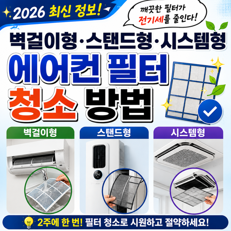 벽걸이형·스탠드형·시스템형 에어컨 필터 청소 방법｜여름철 2주마다 확인하세요