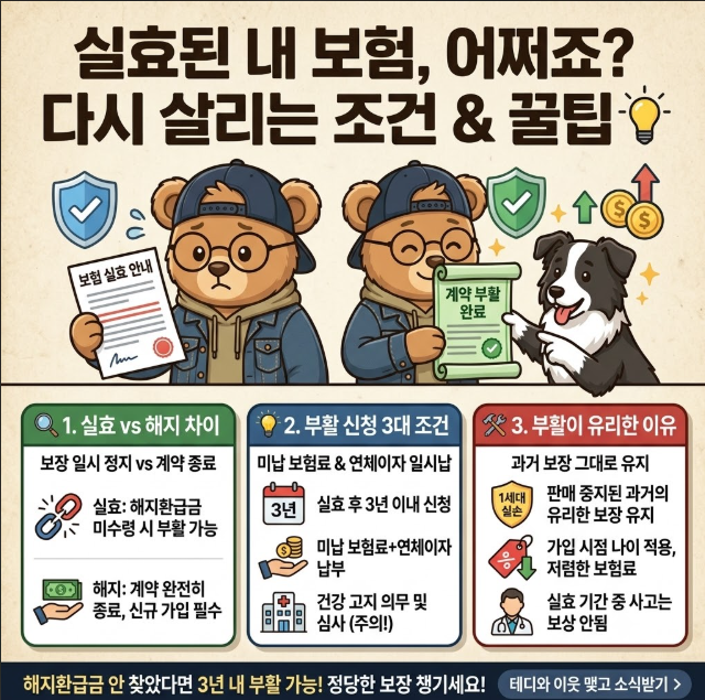 [보험금 보상 가이드] "통장에서 보험료 안 빠져나갔는데 어쩌죠?" 2026 실효된 보험 부활(효력....