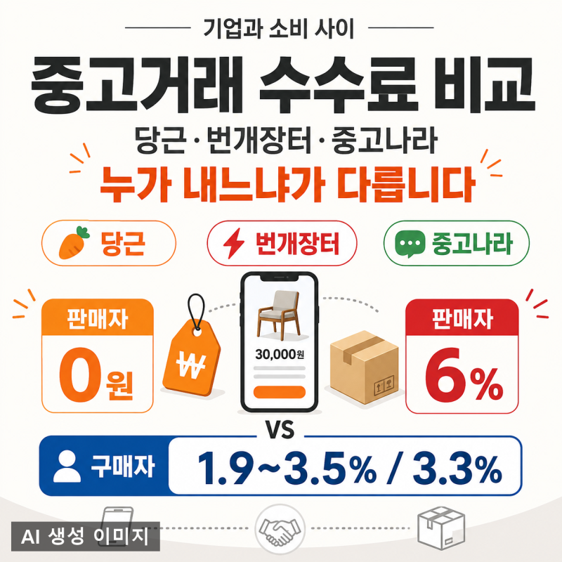 중고거래 수수료 비교 — 당근·번개장터·중고나라, 누가 내느냐가 다릅니다