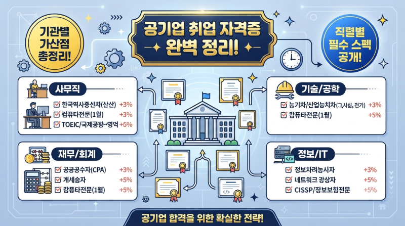 공기업 취업 자격증 완벽 정리 — 기관별 가산점·직렬별 필수 스펙 2026 ️