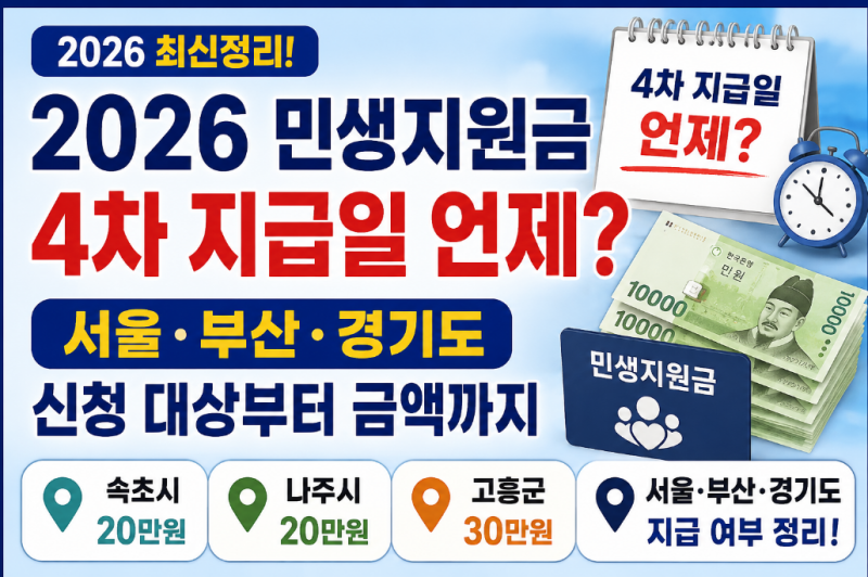 2026 민생지원금 4차 지급일 언제? 서울·부산·경기도 신청 대상부터 금액까지