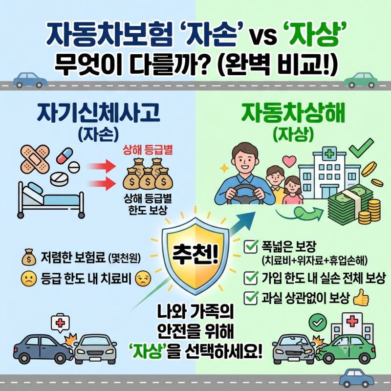 자동차보험 자상 자손 차이점 및 완벽 비교! 어떤 걸 선택해야 할까?