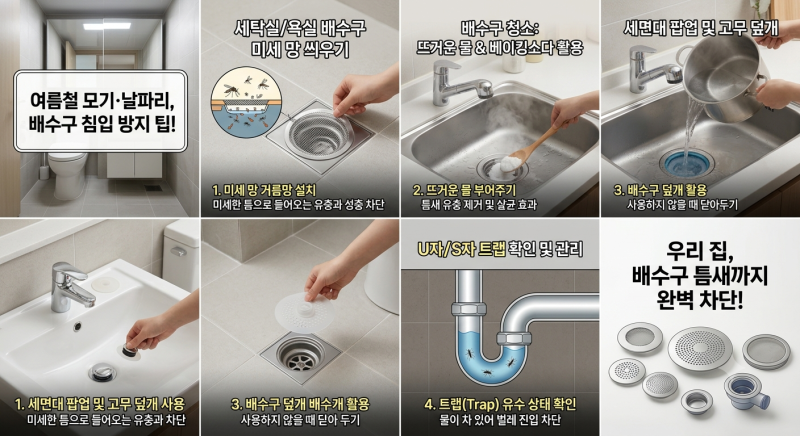 여름철 자주 겪는 모기 및 날파리 배수구 타고 들어오는 것 방지하는 팁