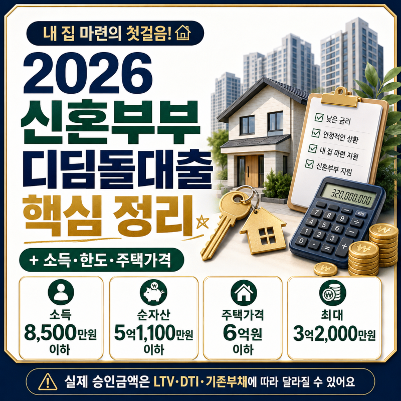 2026 신혼부부 디딤돌대출 조건 총정리(+소득·한도·주택가격)