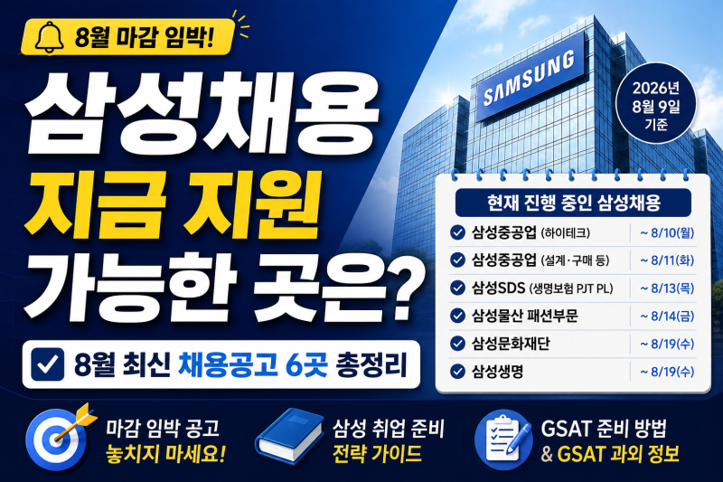 [NCS 과외]삼성채용 지금 지원 가능한 곳은? 8월 최신 채용공고 총정리 | GSAT 과외