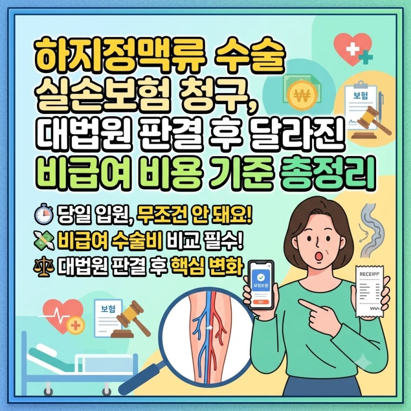 하지정맥류 수술 실손보험 청구, 대법원 판결 후 달라진 당일 입원과 비급여 비용 기준 총정....