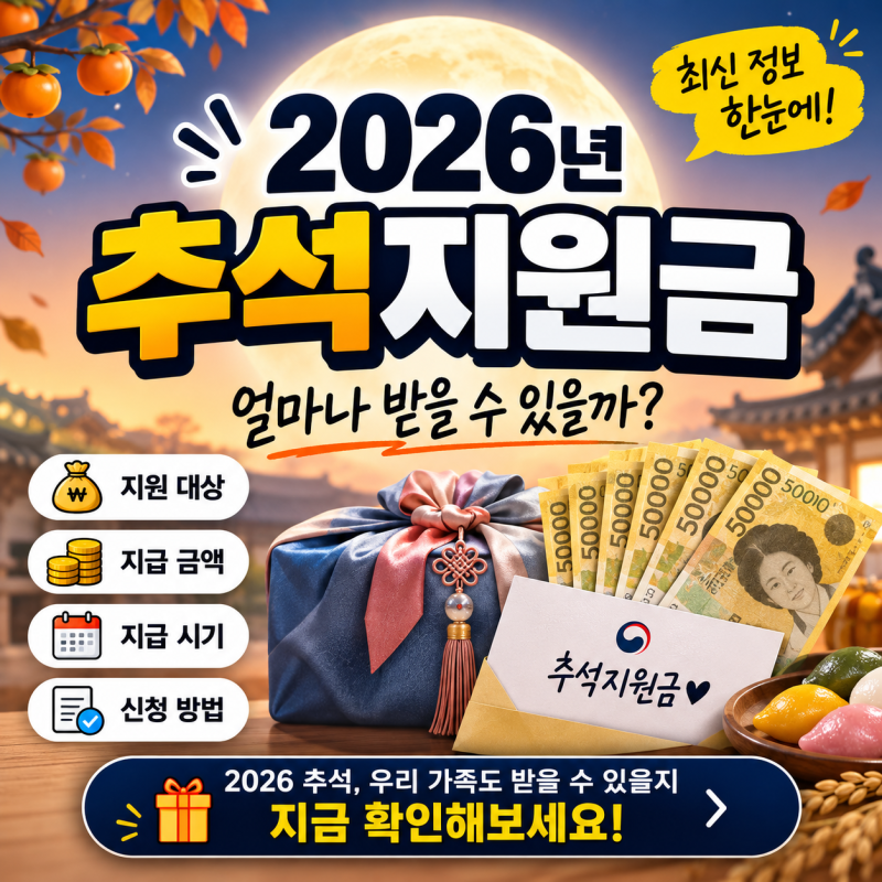 2026 추석지원금 얼마 받을까? 기초생활수급자·한부모·장애인 지역별 명절위문금 확인