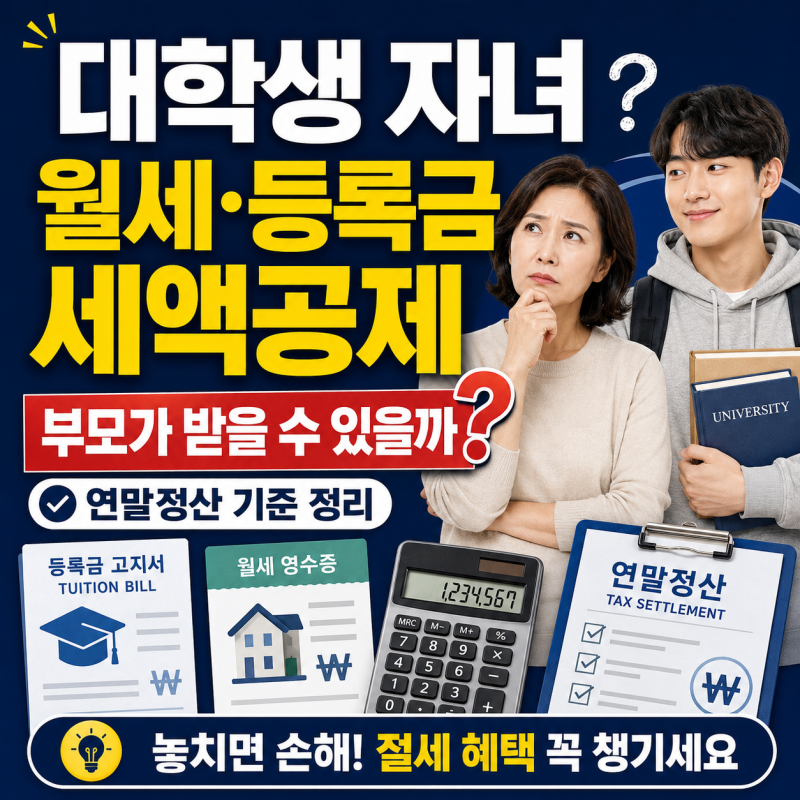 대학생 자녀 월세·등록금 세액공제, 부모가 받을 수 있을까? 연말정산 기준 정리