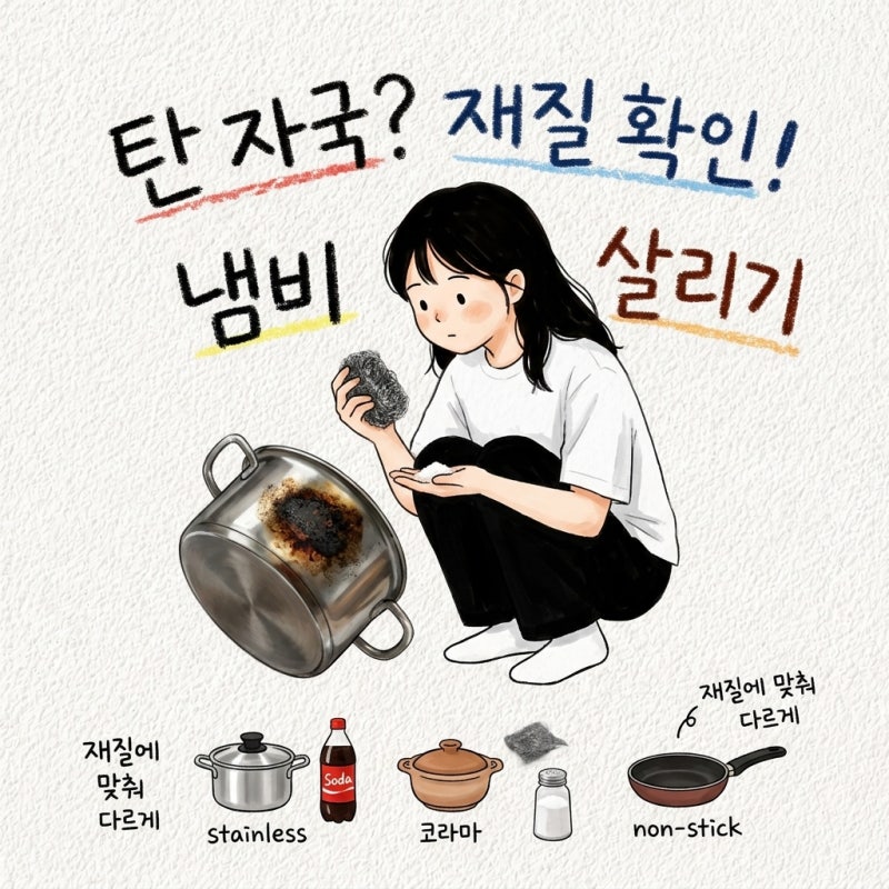 냄비 탄자국 제거는 재질부터 확인해야 안 망가져요