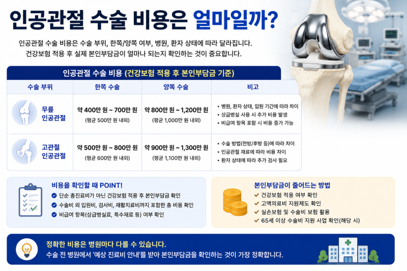 인공관절 수술 비용 얼마나 들까? 실제 부담금 총정리