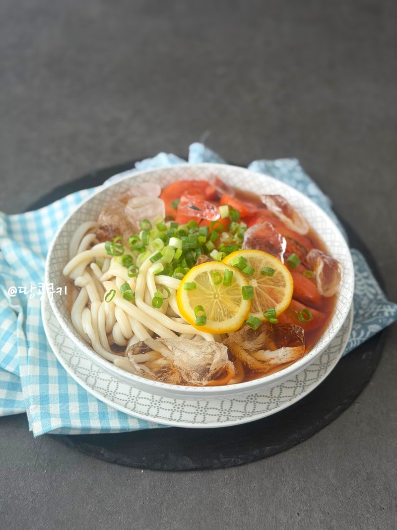 토마토냉우동 레시피 얼린토마토 쯔유 냉우동 만들기
