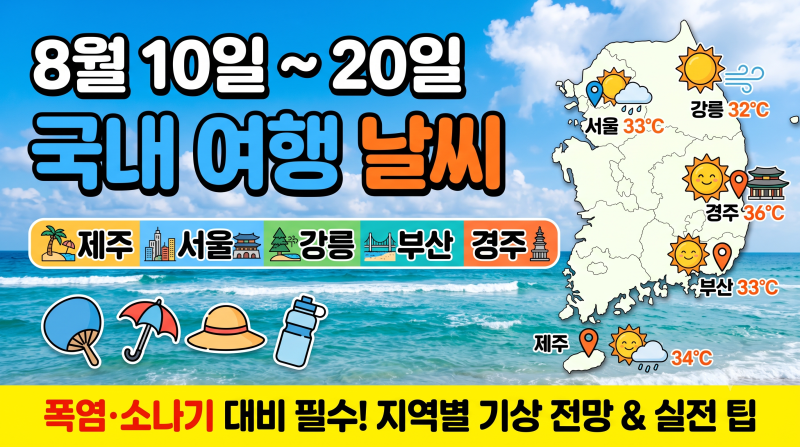 8월 10일~20일 국내 주요 여행지(제주·서울·강릉·부산·경주) 날씨 전망 및 상세 여행 가이드