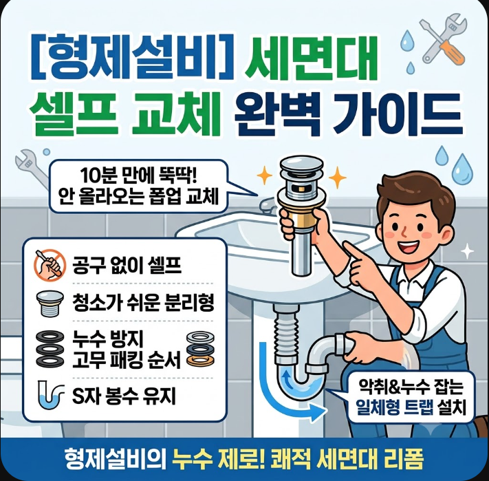 세면대 물마개·트랩 셀프 교체 방법: 안 올라오는 폽업 10분 만에 바꾸기