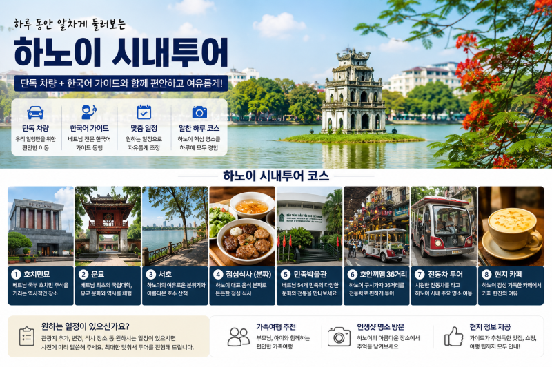 하노이 시내투어 하루 코스, 호치민묘부터 호안끼엠까지 편하게