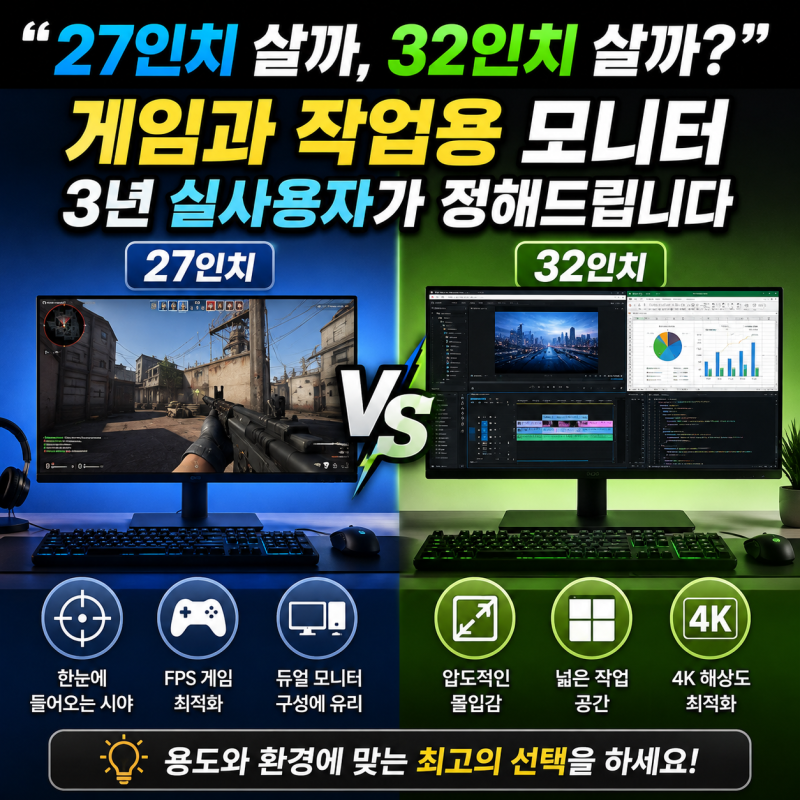 "27인치 살까, 32인치 살까?" 게임과 작업용 모니터 3년 실사용자가 정해드립니다