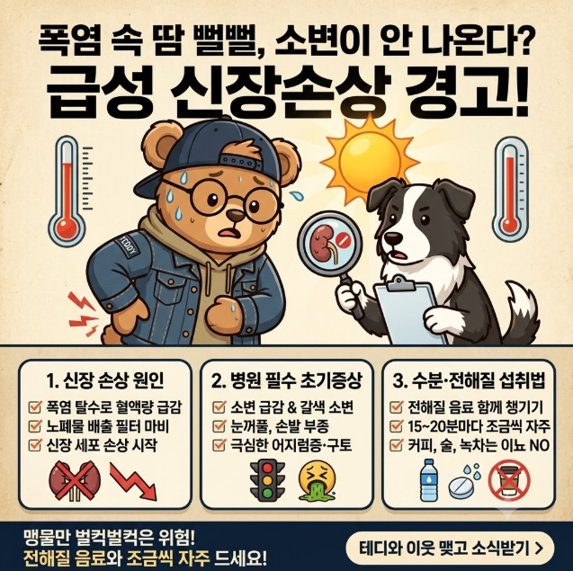 [여름철 건강 가이드] "땀 많이 흘렸는데 소변이 안 나와요!" 폭염 탈수 급성 신장손상(AKI) 증....