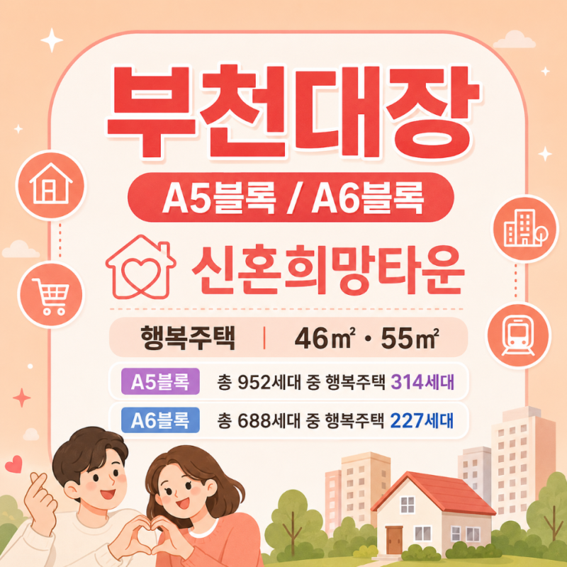 부천대장 A5,A6 신혼희망타운 541가구 모집! 이글 하나로 끝!(퍼스티움, 초세권, 역세권)