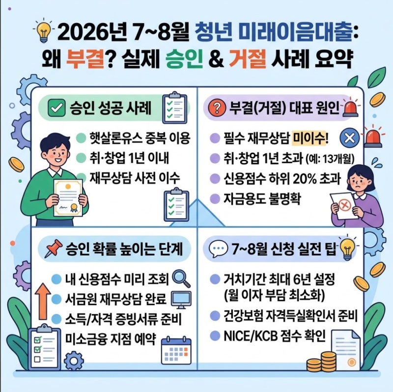 "신용 낮아도 500만 원 나온다더니 왜 부결?" 2026년 7~8월 청년 미래이음대출 실제 승인 & 거절 ....