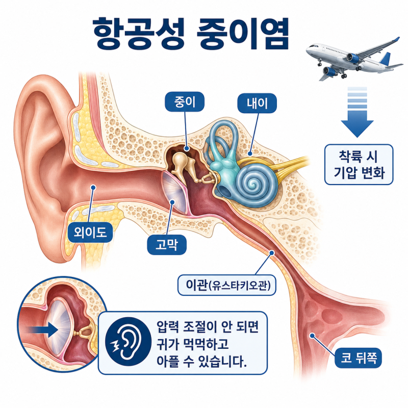 항공성 중이염·부비동염, 비행기 탈 때 귀 통증, 얼굴 압박감