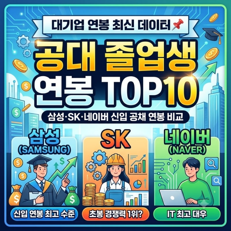 대기업 연봉 최신 데이터 공대 졸업생 연봉 TOP10 삼성·SK·네이버 신입 공채 연봉 비교
