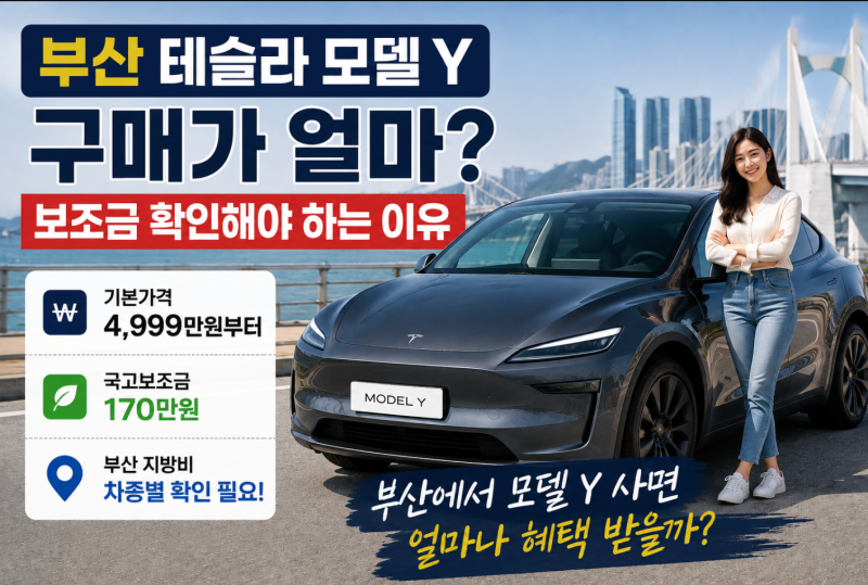 "부산 테슬라 모델 Y 구매가 얼마?", 보조금 확인해야 하는 이유