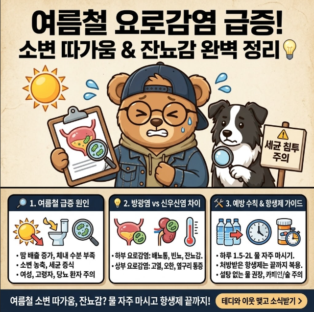 [건강 가이드] "소변볼 때 따갑고 찌릿하다면?" 2026 여름철 방광염·신우신염 원인 & 예방법