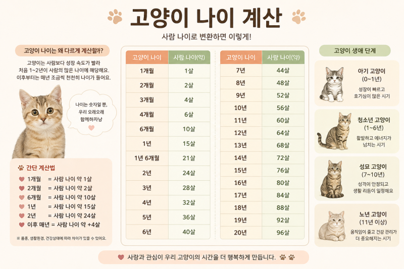 고양이나이계산 총정리｜고양이 사람 나이 몇 살일까? 꼭 알아야 할 3가지