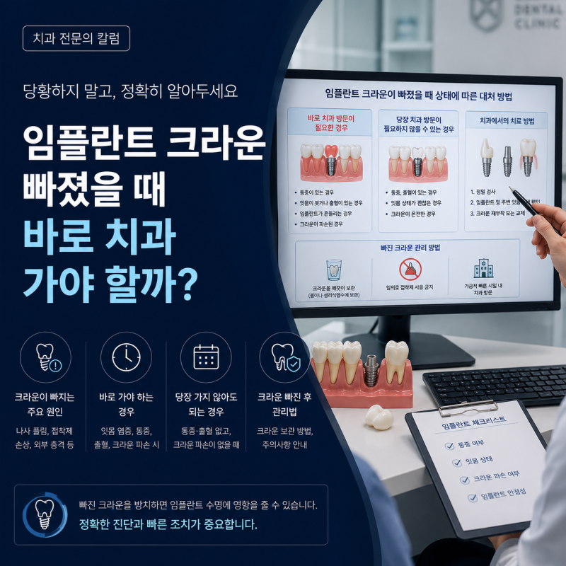 대전치과 임플란트 크라운 빠졌을 때 바로 치과 가야 할까