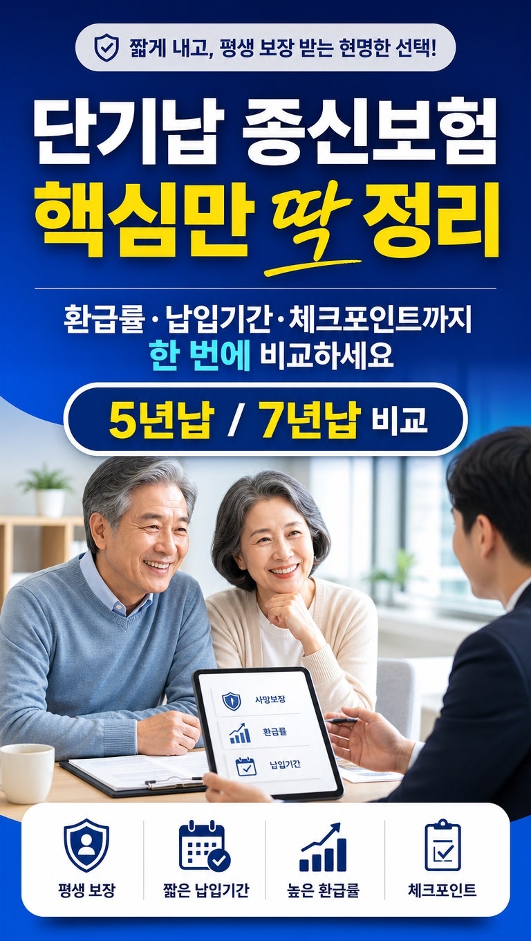 단기납 종신보험 완벽 정리! 환급률과 납입 기간별 핵심 비교 체크포인트