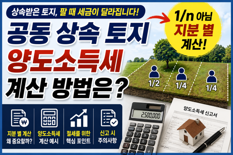 공동 상속 토지 양도소득세 계산 방법은? 1/n 아님 지분 별 계산